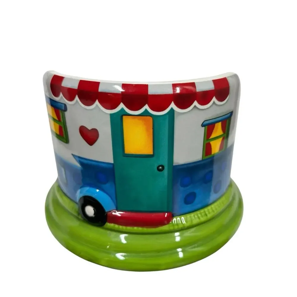 LTD COMMODITIES RV Paper Towel Holder Camping Happy Camper Ceramic Wood Retro